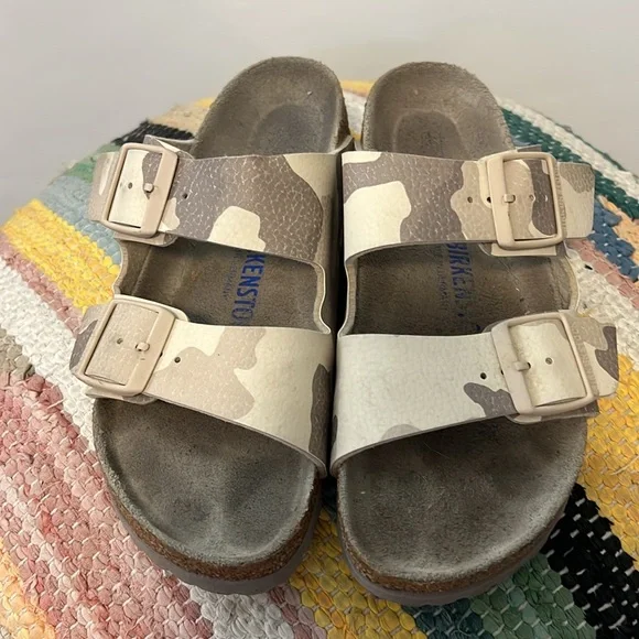 Brand: Birkenstock | Camo Print Leather Sandals - Picture 2 of 7